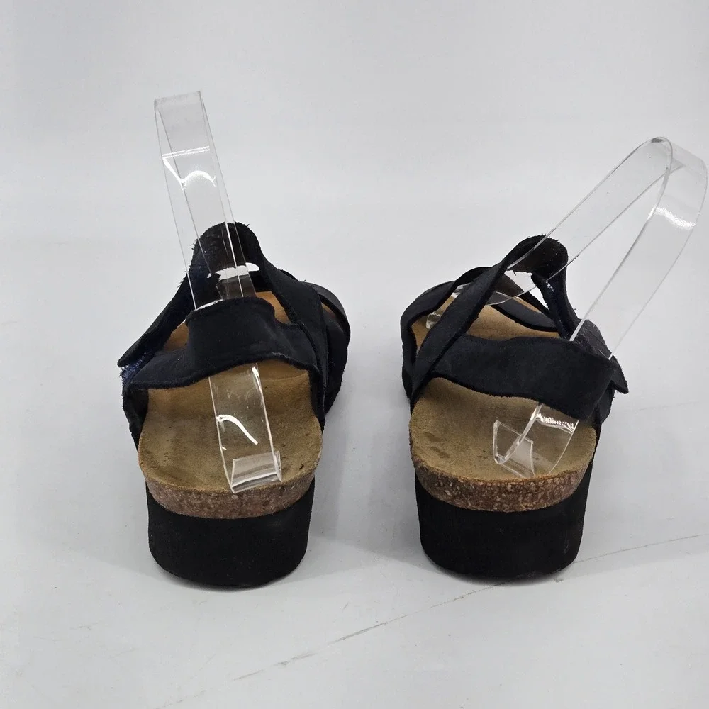 Naot Kayla Black Matte Strappy Cork Wedge Comfort Slingback Sandals Size EU 39